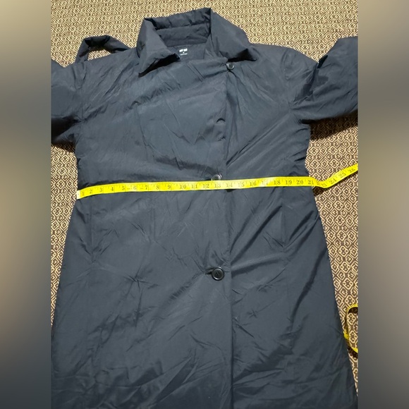 Uniqlo Women M Down Long Trench Coat Black Belted Pockets Lightweight - Picture 12 of 16